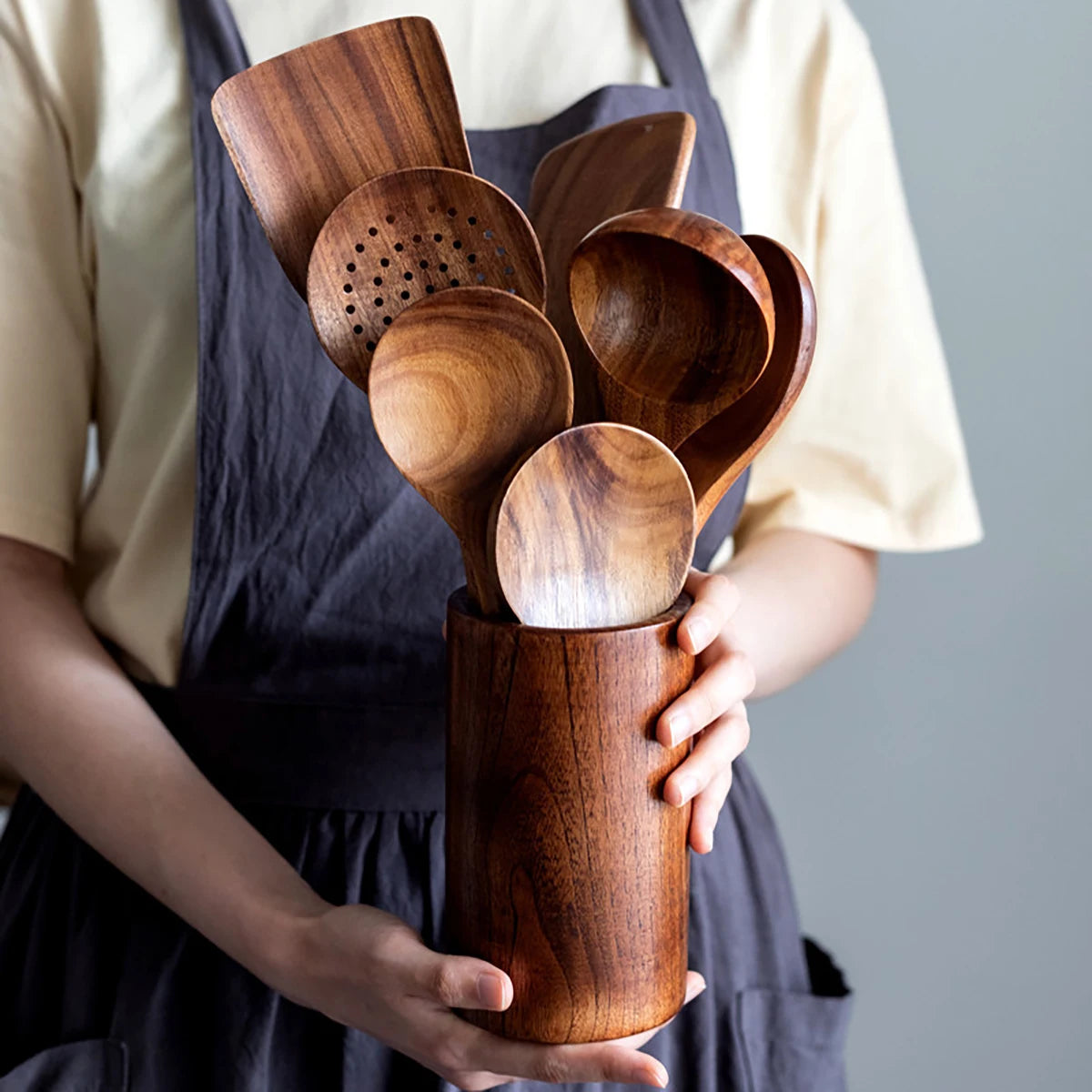 Wood kitchenware cooking set